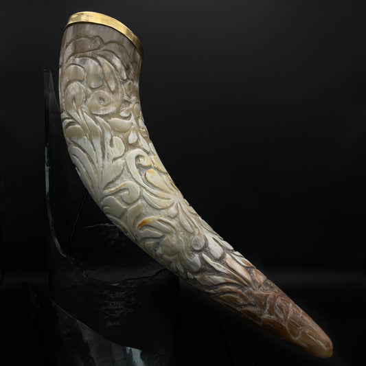 #2 Hand-engraved and brass-fitted 150 ml drinking horn