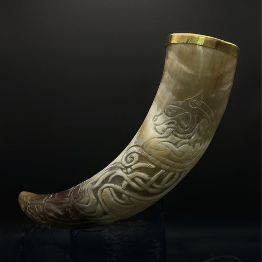 #1 Hand-engraved and brass-fitted 150 ml drinking horn