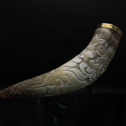 #2 Ranka graviruotas ir žalvariu apkaustytas 150ml geriamasis ragas